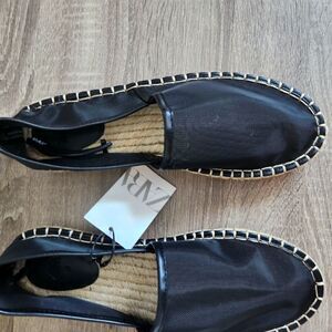 ZARA NEW  WOMEN'S MESH ESPADRILLES JUTE SOLES BLACK COLOR SIZE 7,5 EU 38